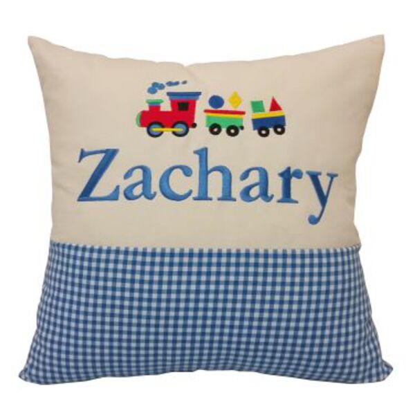 Personalised Toot Toot gingham cushion Thumbnail
